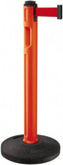 Lavi Industries - 38-1/4" High, 3-1/4" Pole Diam, Stanchion - 16" Base Diam, Dome Recycled Rubber Base, Orange Plastic Post, 12' x 2" Tape, Single Line Tape, For Outdoor Use - USA Tool & Supply