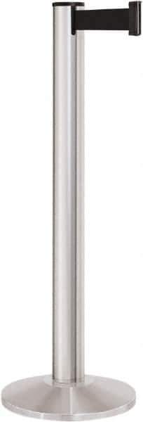 Lavi Industries - 40" High, 2-3/4" Pole Diam, Stanchion - 14" Base Diam, Dome Cast Iron Base, Satin Chrome (Color) Aluminum Post, 13' x 2" Tape, Single Line Tape - USA Tool & Supply