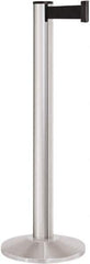 Lavi Industries - 40" High, 2-3/4" Pole Diam, Stanchion - 14" Base Diam, Dome Cast Iron Base, Satin Chrome (Color) Aluminum Post, 13' x 2" Tape, Single Line Tape - USA Tool & Supply