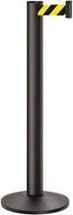 Lavi Industries - 40" High, 2-3/4" Pole Diam, Stanchion - 14" Base Diam, Dome Cast Iron Base, Black Aluminum Post, 13' x 2" Tape, Single Line Tape - USA Tool & Supply