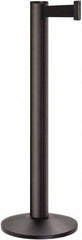 Lavi Industries - 40" High, 2-3/4" Pole Diam, Stanchion - 14" Base Diam, Dome Cast Iron Base, Black Aluminum Post, 7' x 2" Tape, Single Line Tape - USA Tool & Supply