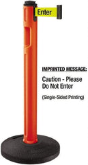 Lavi Industries - 38-1/4" High, 3-1/4" Pole Diam, Stanchion - 16" Base Diam, Dome Recycled Rubber Base, Orange Plastic Post, 12' x 2" Tape, Single Line Tape, For Outdoor Use - USA Tool & Supply