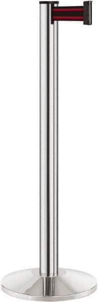 Lavi Industries - 40" High, 2-3/4" Pole Diam, Stanchion - 14" Base Diam, Dome Cast Iron Base, Polished Chrome (Color) Aluminum Post, 7' x 2" Tape, Single Line Tape - USA Tool & Supply