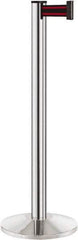 Lavi Industries - 40" High, 2-3/4" Pole Diam, Stanchion - 14" Base Diam, Dome Cast Iron Base, Polished Chrome (Color) Aluminum Post, 7' x 2" Tape, Single Line Tape - USA Tool & Supply