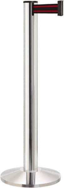 Lavi Industries - 40" High, 2-3/4" Pole Diam, Stanchion - 14" Base Diam, Dome Cast Iron Base, Polished Chrome (Color) Aluminum Post, 13' x 2" Tape, Single Line Tape - USA Tool & Supply