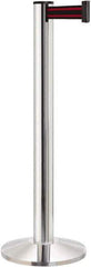 Lavi Industries - 40" High, 2-3/4" Pole Diam, Stanchion - 14" Base Diam, Dome Cast Iron Base, Polished Chrome (Color) Aluminum Post, 13' x 2" Tape, Single Line Tape - USA Tool & Supply