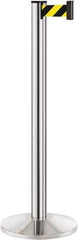 Lavi Industries - 40" High, 2-3/4" Pole Diam, Stanchion - 14" Base Diam, Dome Cast Iron Base, Polished Chrome (Color) Aluminum Post, 7' x 2" Tape, Single Line Tape - USA Tool & Supply