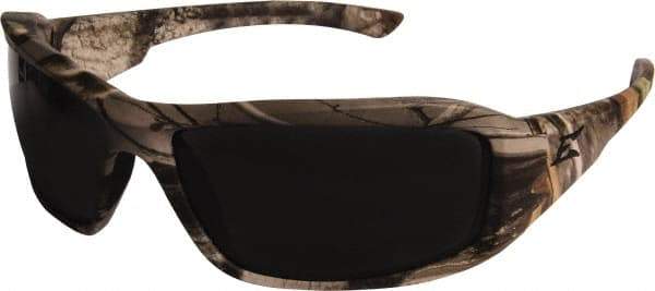 Edge Eyewear - Smoke Lenses, Framed Safety Glasses - Scratch Resistant, Forest Camo Nylon Frame, Size Universal, Wrap Around - USA Tool & Supply