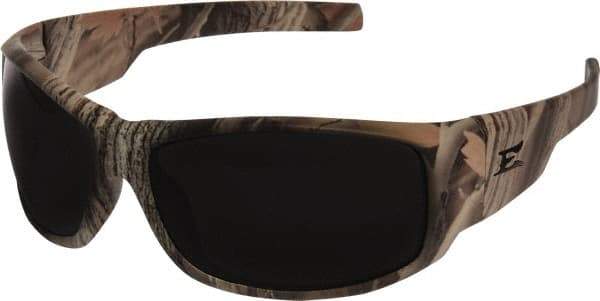 Edge Eyewear - Smoke Lenses, Framed Safety Glasses - Scratch Resistant, Forest Camo Nylon Frame, Size Universal, Wrap Around - USA Tool & Supply