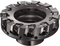 Sumitomo - 6" Cut Diam, 5/8" Arbor Hole, 2.374" Max Depth of Cut, 90° Indexable Chamfer & Angle Face Mill - 18 Inserts, NF-LDEN Insert, Right Hand Cut, 18 Flutes, Through Coolant, Series HF - USA Tool & Supply