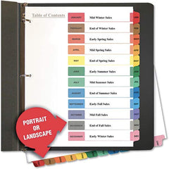 UNIVERSAL - Tabs, Indexes & Dividers Indexes & Divider Type: Printed Monthly Size: 8-1/2 x 11 - USA Tool & Supply