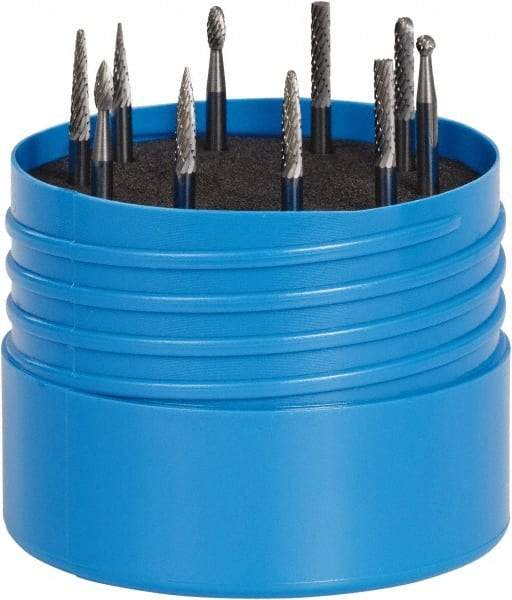 SGS Pro - 10 Piece, 1/8" Shank Burr Set - Tungsten Carbide, Multiple Head Shape - USA Tool & Supply