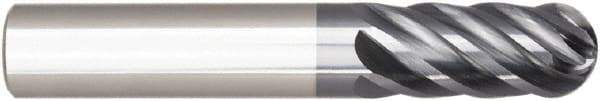 Niagara Cutter - 1/4" Diam, 5/8" LOC, 6 Flute Solid Carbide Ball End Mill - AlTiN Finish, Single End, 2" OAL, 1/4" Shank Diam, Spiral Flute - USA Tool & Supply