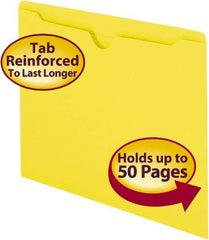 SMEAD - 8-1/2 x 11", Letter Size, Yellow, Colored Folders with Double-Ply Tabs - 11 Point Stock, Straight Tab Cut Location - USA Tool & Supply