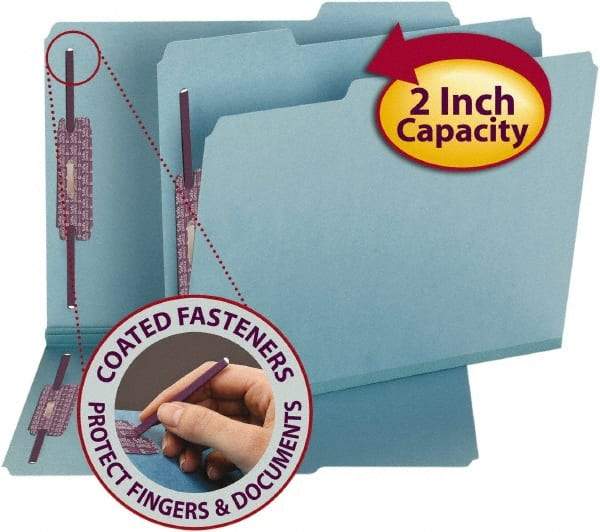 SMEAD - 8-1/2 x 11", Letter Size, Blue, File Folders with Top Tab - 23 Point Stock, 1/3 Tab Cut Location - USA Tool & Supply