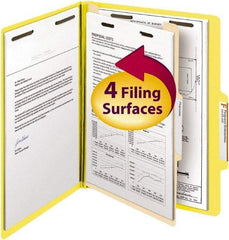 SMEAD - 8-1/2 x 11", Letter Size, Yellow, Classification Folders with Top Tab Fastener - 14 Point Stock, Right of Center Tab Cut Location - USA Tool & Supply