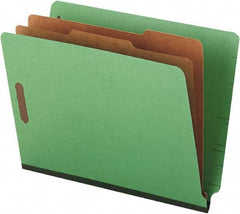 UNIVERSAL - 8-1/2 x 11", Letter Size, Green, Classification Folders with End Tab Fastener - 25 Point Stock, Straight Tab Cut Location - USA Tool & Supply