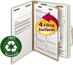 SMEAD - 8-1/2 x 11", Letter Size, Gray/Green, Classification Folders with Top Tab Fastener - 25 Point Stock, 2/5 Tab Cut Location - USA Tool & Supply