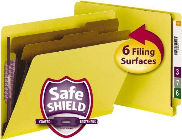 SMEAD - 8-1/2 x 11", Letter Size, Yellow, Classification Folders with End Tab Fastener - 23 Point Stock, Straight Tab Cut Location - USA Tool & Supply