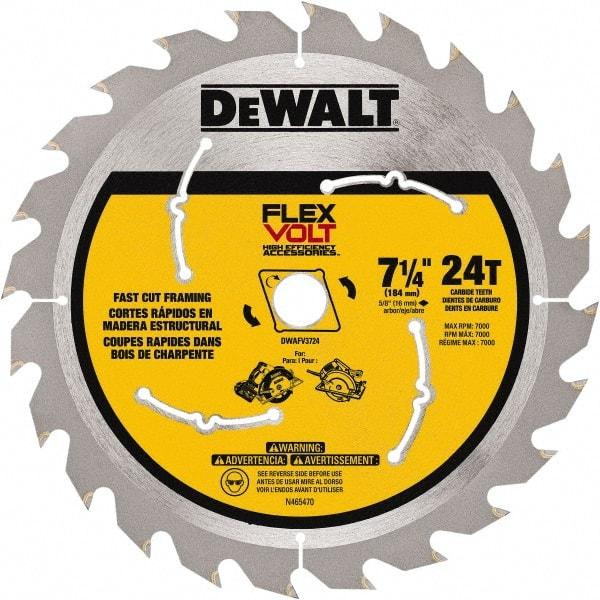 DeWALT - 7-1/4" Diam, 15.88mm Arbor Hole Diam, 24 Tooth Wet & Dry Cut Saw Blade - Steel, Smooth Action, Standard Round Arbor - USA Tool & Supply