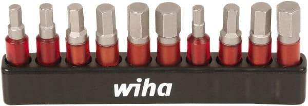 Wiha - 10 Piece 1/4" Drive Inch/Metric Impact Hex Bit Socket Set - 1/8 to 1/4" Hex - USA Tool & Supply