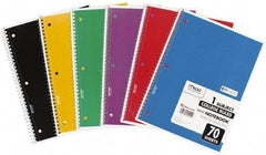 Mead - 70 Sheet, 8 x 10-1/2", College Ruled Spiral Bound Notebook - Assorted Colors - USA Tool & Supply