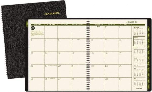 AT-A-GLANCE - 12 Sheet, 9 x 11", Monthly Planner - Black - USA Tool & Supply