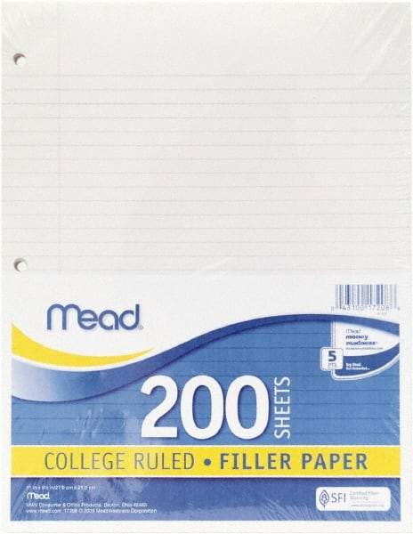 Mead - 200 Sheet, 8-1/2 x 11", College Ruled Filler Paper - White - USA Tool & Supply