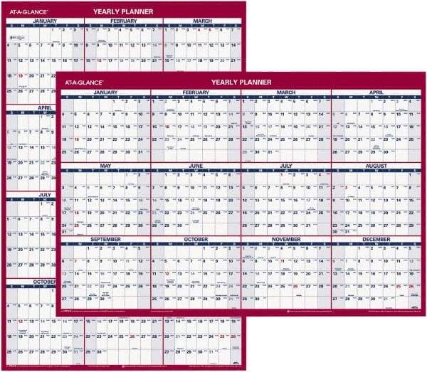 AT-A-GLANCE - 1 Sheet, 24 x 36", Wall Calendar - Blue & Red - USA Tool & Supply