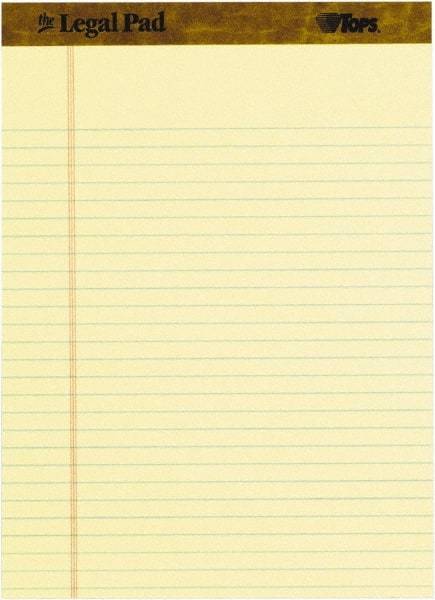 TOPS - 50 Sheet, 8-1/2 x 11-3/4", Legal Pad - Canary - USA Tool & Supply