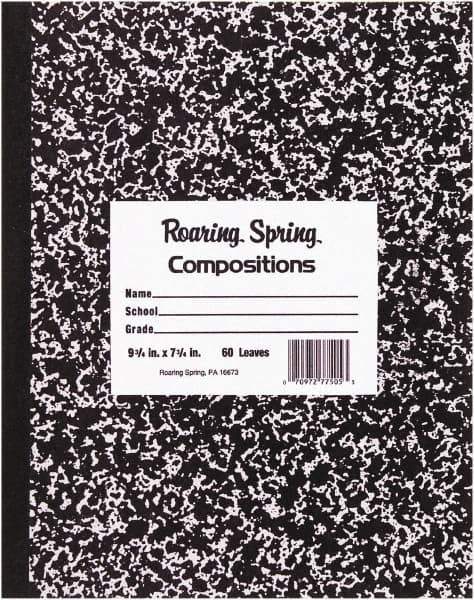 Roaring Spring - 100 Sheet, 7-1/2 x 9-3/4", Wide Ruled Composition Book - Black - USA Tool & Supply