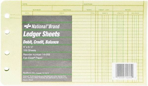 National Brand - 100 Sheet, 5 x 8-1/2", Ledger Refill Sheets - Green - USA Tool & Supply