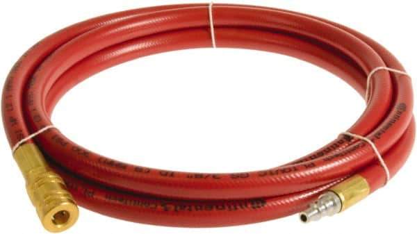 Continental ContiTech - 1/4" ID x 0.45" OD 3' Long Multipurpose Air Hose - Industrial Interchange Safety Coupler x Male Plug Ends, 300 Working psi, -10 to 158°F, 1/4" Fitting, Red - USA Tool & Supply