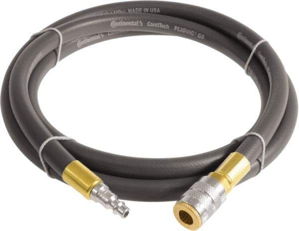 Continental ContiTech - 1/2" ID x 0.78" OD 5' Long Multipurpose Air Hose - Industrial Interchange Safety Coupler x Male Plug Ends, 300 Working psi, -10 to 158°F, 1/2" Fitting, Gray - USA Tool & Supply