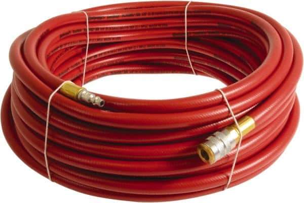 Continental ContiTech - 1/4" ID x 0.45" OD 100' Long Multipurpose Air Hose - Industrial Interchange Safety Coupler x Male Plug Ends, 300 Working psi, -10 to 158°F, 1/4" Fitting, Red - USA Tool & Supply