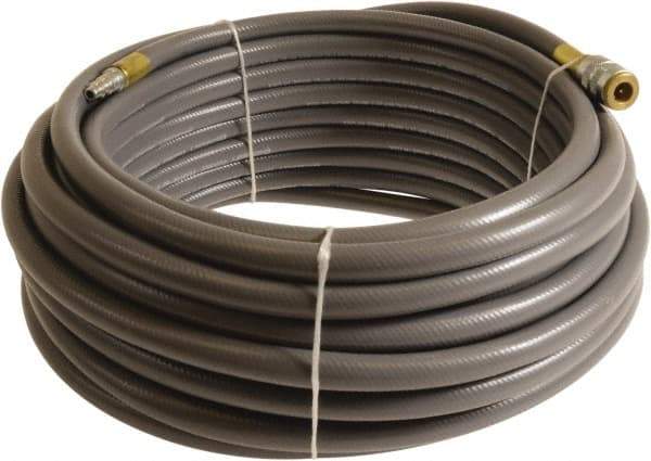 Continental ContiTech - 1/4" ID x 0.45" OD 75' Long Multipurpose Air Hose - Industrial Interchange Safety Coupler x Male Plug Ends, 300 Working psi, -10 to 158°F, 1/4" Fitting, Gray - USA Tool & Supply