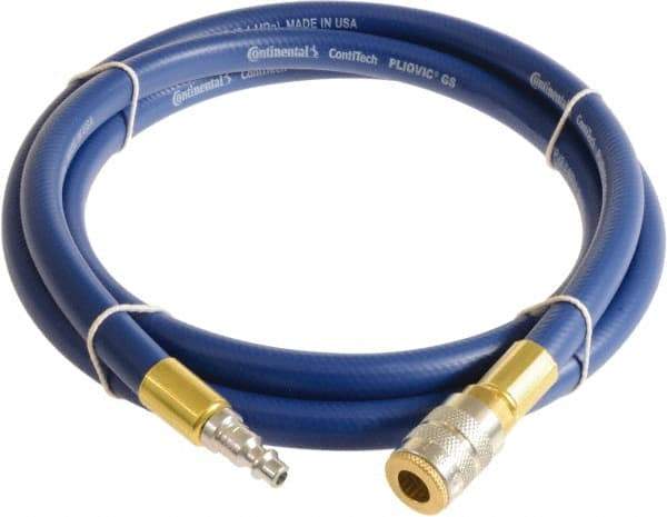 Continental ContiTech - 3/4" ID x 1.11" OD 25' Long Multipurpose Air Hose - Industrial Interchange Safety Coupler x Male Plug Ends, 250 Working psi, -10 to 158°F, 3/4" Fitting, Blue - USA Tool & Supply