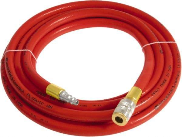 Continental ContiTech - 3/4" ID x 1.11" OD 3' Long Multipurpose Air Hose - Industrial Interchange Safety Coupler x Male Plug Ends, 250 Working psi, -10 to 158°F, 3/4" Fitting, Red - USA Tool & Supply