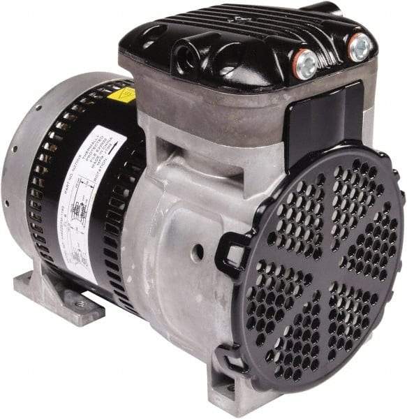 Gast - 1/4 hp, 4.8 CFM, 125 Max psi Piston Vacuum & Compressor Pump - 29.5 Hg/In, 100 to 240/50 to 60 Volt, 7.71" Long x 5" Wide x 7.08" High - USA Tool & Supply