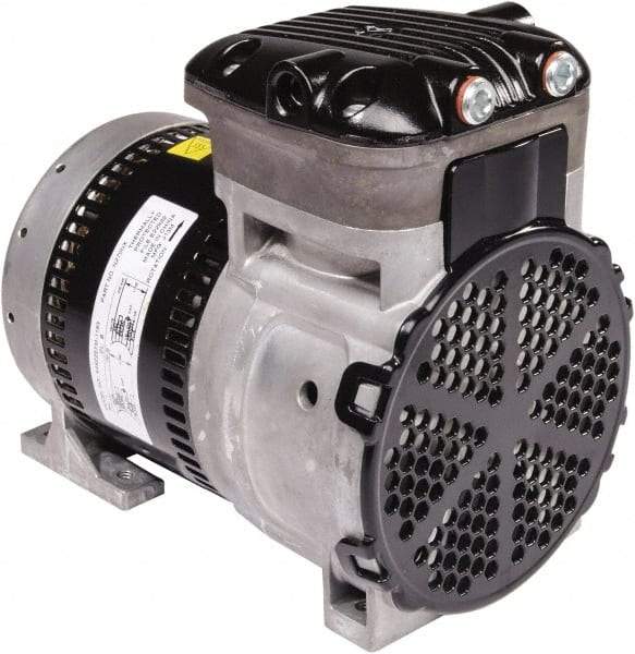 Gast - 1/4 hp, 3.8 CFM, 125 Max psi Piston Vacuum & Compressor Pump - 27.5 Hg/In, 100 to 240/50 to 60 Volt, 7.71" Long x 5" Wide x 7.08" High - USA Tool & Supply