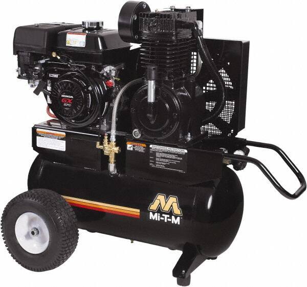 MI-T-M - 9.0 hp, 17.2 CFM, 175 Max psi, Two Stage Portable Fuel Air Compressor - Honda GX270 OHV Engine - USA Tool & Supply