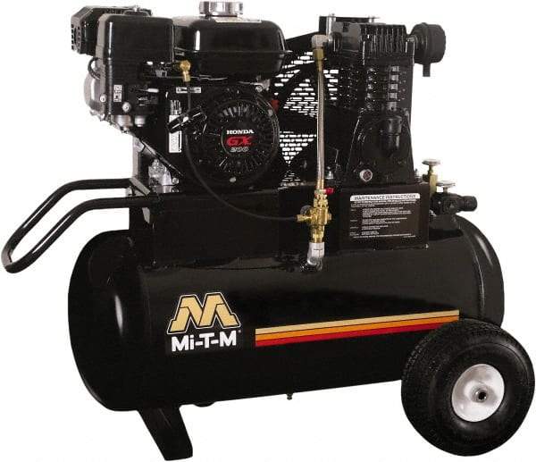 MI-T-M - 6.5 hp, 13.9 CFM, 90 Max psi, Single Stage Portable Fuel Air Compressor - Honda GX200 OHV Engine - USA Tool & Supply