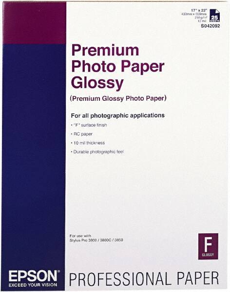 Epson - 17" x 22" White Photo Paper - Use with Inkjet Printers - USA Tool & Supply