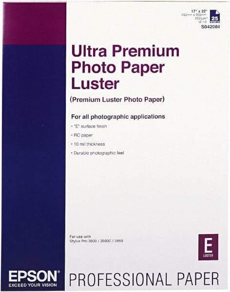 Epson - 17" x 22" White Photo Paper - Use with Inkjet Printers - USA Tool & Supply