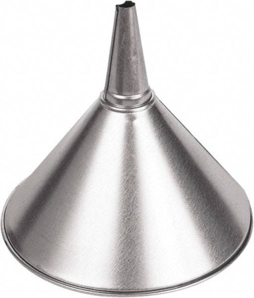 Funnel King - 2 Qt Capacity Galvanized Steel Funnel - 8-3/8" Mouth OD, 1/2" Tip OD, 3-1/8" Straight Spout, Silver - USA Tool & Supply