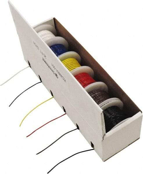 Made in USA - 20 AWG, 1 Strand, 100' OAL, Tinned Copper Hook Up Wire - Black, White, Red, Green, Blue & Yellow PVC Jacket - USA Tool & Supply