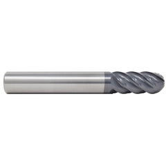8 mm Dia. × 8 mm Shank × 19 mm DOC × 63 mm OAL, Carbide AlTiN, Spiral , 5 Flute, 45° Helix, Ballnose End Mill - Exact Industrial Supply