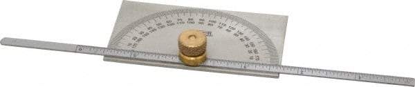 SPI - 0 to 6 Inch Rule Measurement Range, 0 to 180° Angle Measurement Range, Rectangle Head Protractor and Depth Gage - 1° Angle Graduation, 3-3/8 Inch Head Length, 2 Inch Head Width, 1/4 Inch Wide Rule, 1/32 Inch Rule Graduation - USA Tool & Supply