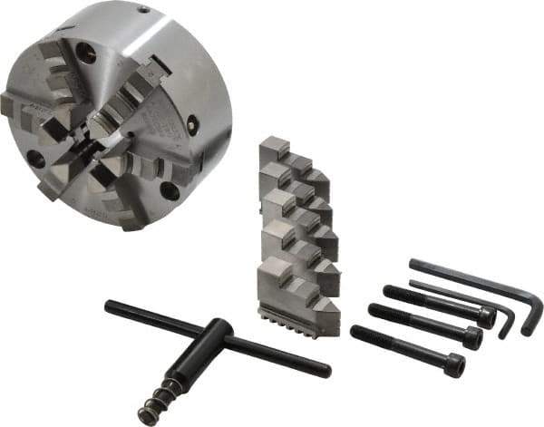 Buck Chuck Company - 6 Jaws, 6" Diam, Self Centering Manual Lathe Chuck - Front Mount, Adjustable, 3,450 Max RPM, 1.78" Through Hole Diam, Forged Steel - USA Tool & Supply