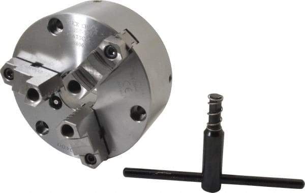Buck Chuck Company - 3 Jaws, 6" Diam, Self Centering Manual Lathe Chuck - Front Mount, Adjustable, Reversible, 4,600 Max RPM, 1.78" Through Hole Diam, Forged Steel - USA Tool & Supply